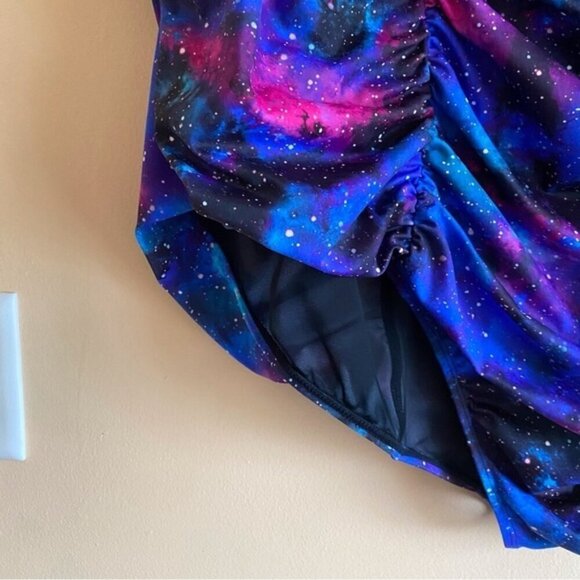 Torrid Swim Bottom Woman 6 Galaxy Mesh High Rise Ruched Detail Purple Blue - Picture 4 of 11